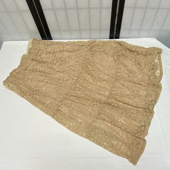 Garfield & Marks Lace Ruffled Tiered Maxi Dress Sleeveless V Neck Tan Lined M - Picture 9 of 10